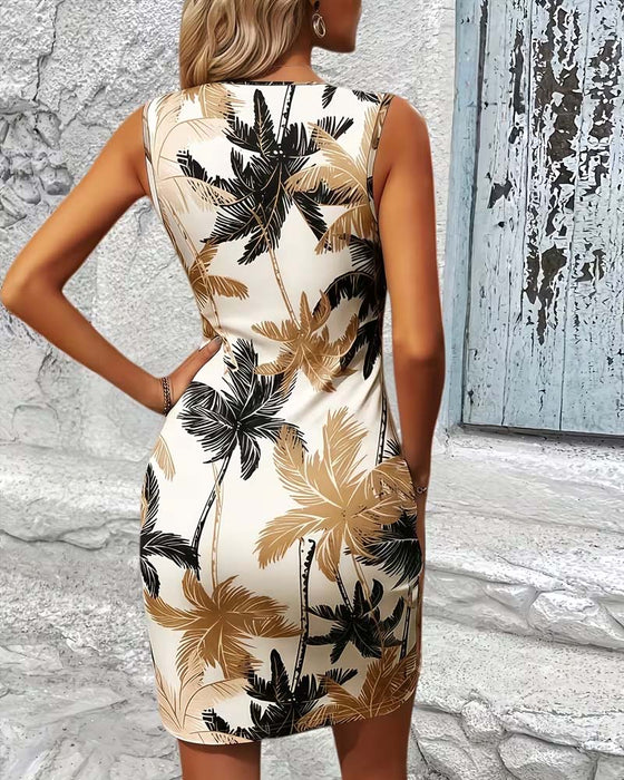 Wrap V-Neck Printed Bodycon Dress