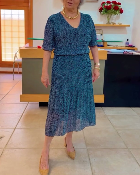 V-neck mid-sleeve loose skirt