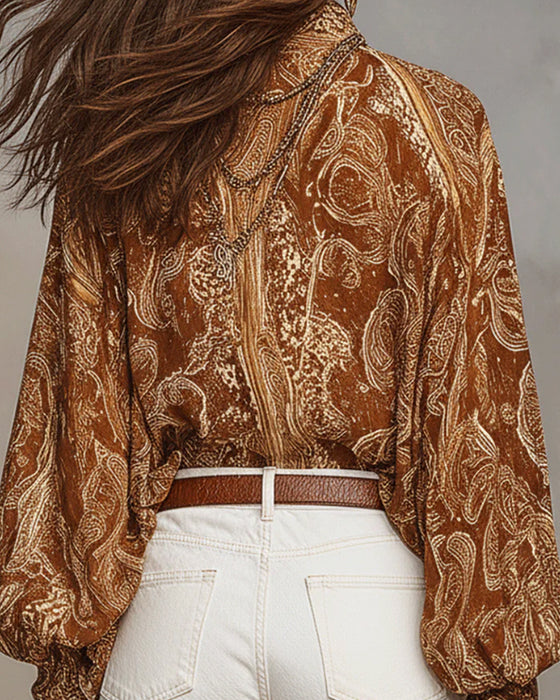 V-Neck Print Casual Blouse