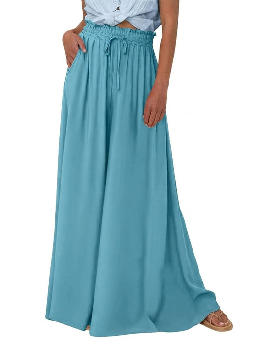 Floral Solid Color High-Waist Wide-Leg Pants