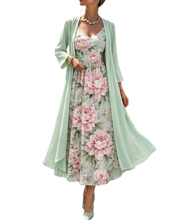 Floral Print Dress Two-Piece Set