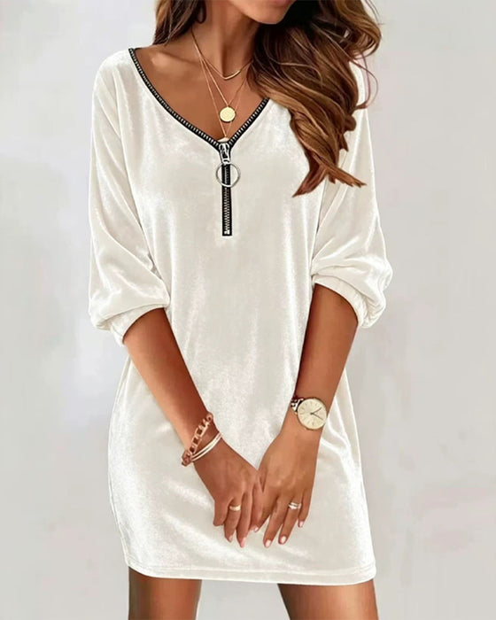 Solid Zip Casual Dress
