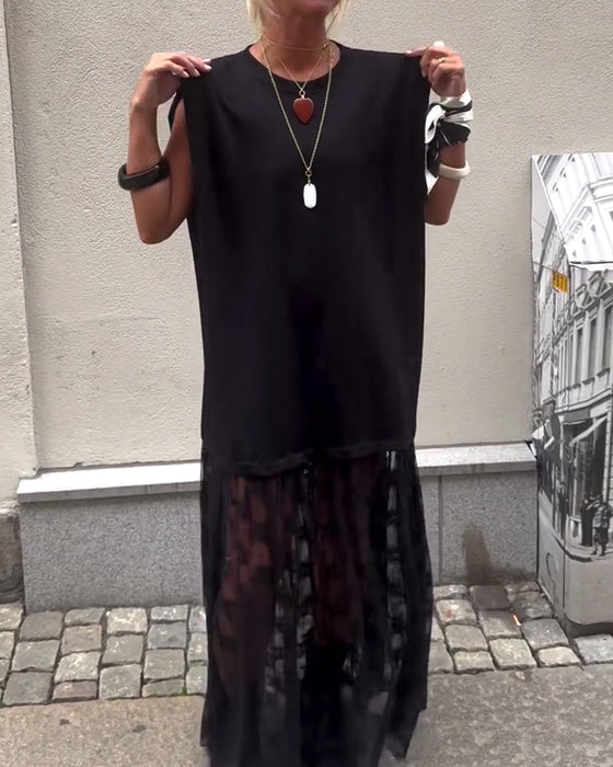 Sleeveless Mesh Patchwork Dress