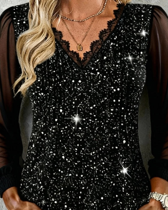 Fashionable Long-Sleeved V-Neck Blouse