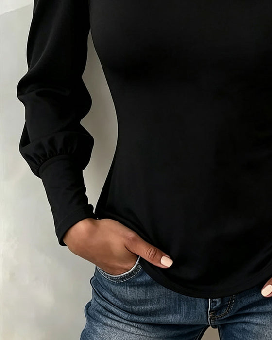 Mesh Hollow Puff Long-Sleeved Top