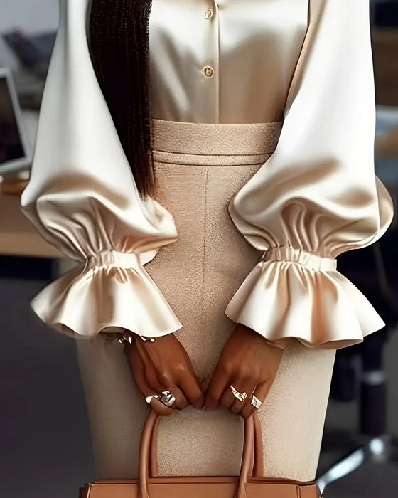 Elegant Satin Flared Sleeve Shirt