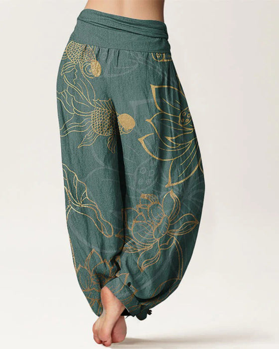 High Rise Pleated Waist Harem Pants