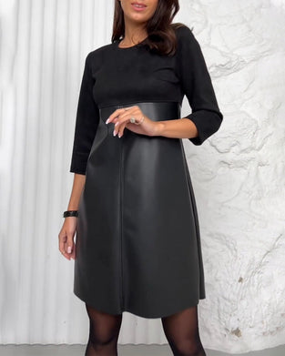 Paneled leather solid color dress