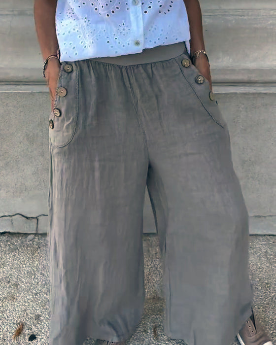 Casual Cotton And Linen Wide-Leg Pants