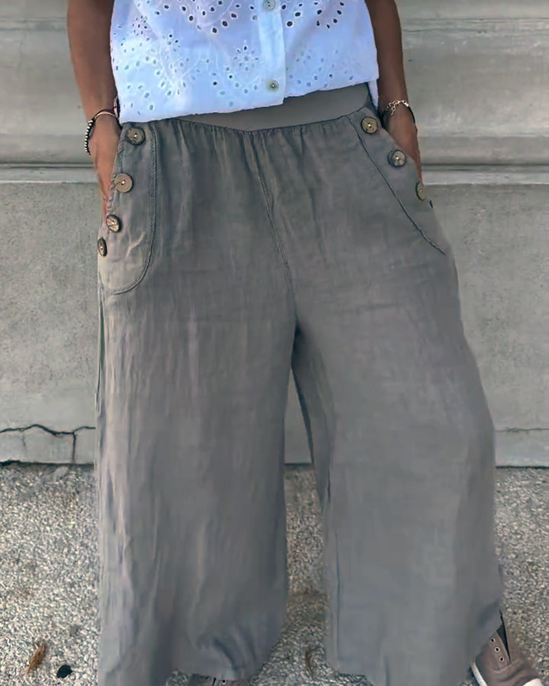 Casual Cotton And Linen Wide-Leg Pants