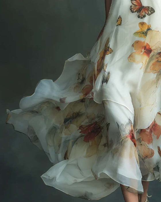 Sleeveless Butterfly Print Dress