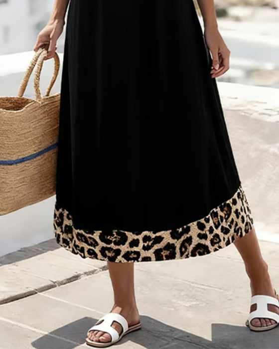 Elegant Leopard Print Patchwork Maxi Dress