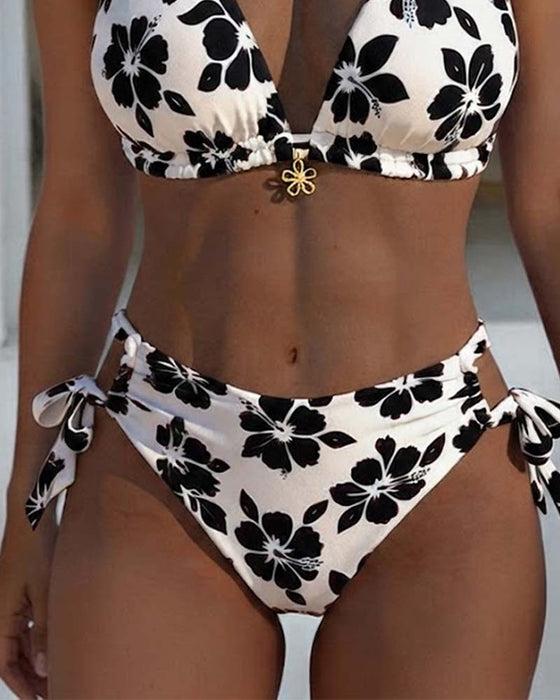 Hibiscus Print Halter Bikini