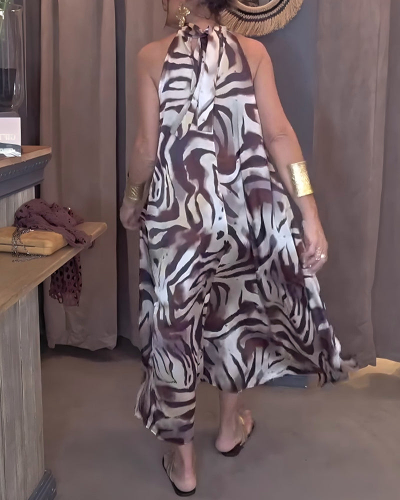 Halter-Neck Sleeveless Printed Dress