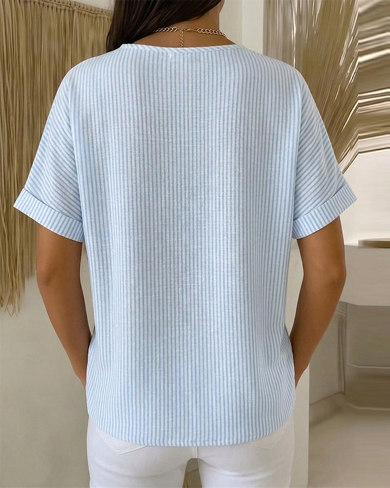 Round Neck Short Sleeve Blouse