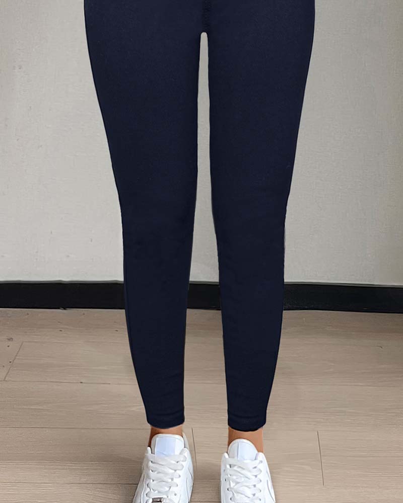 Women's Pocket Solid Skinny Casual Pant