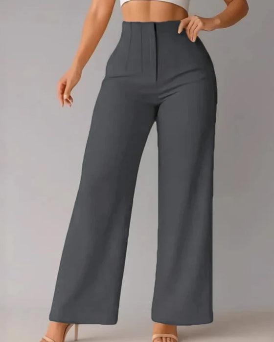 Solid Casual Blazer Wide Leg Pant