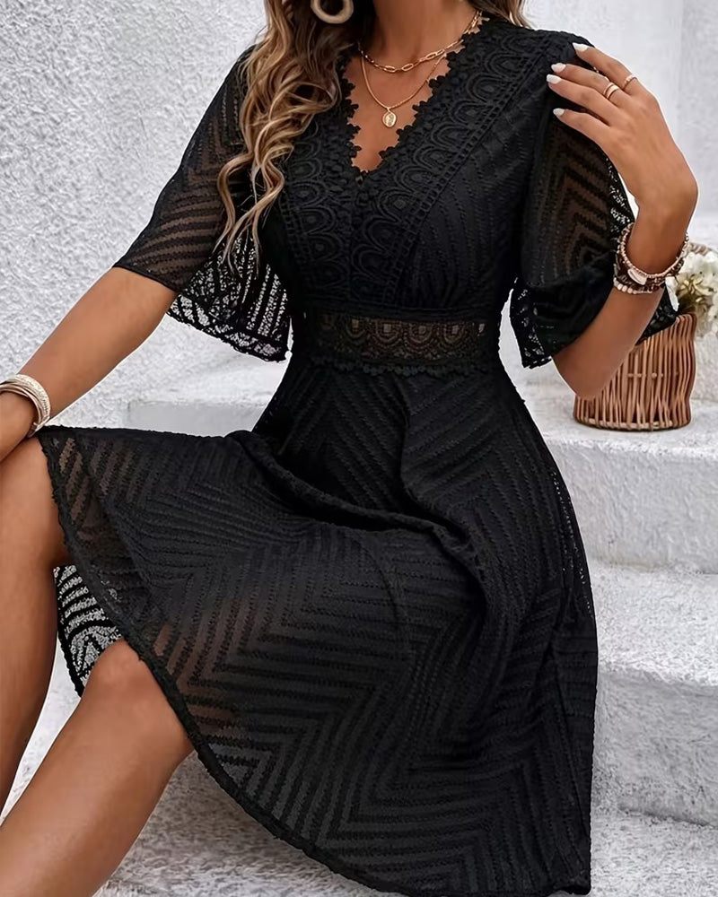 V-Neck Lace Patchwork Cutout Dress
