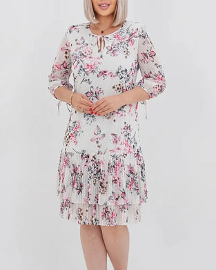 Half-Sleeve Lace-Up Floral Dress