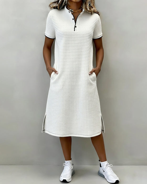 Plaid Stand Collar Short Sleeve Dress