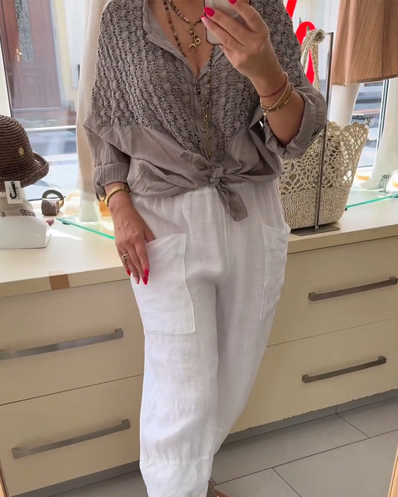 Button Batwing Sleeve Blouse