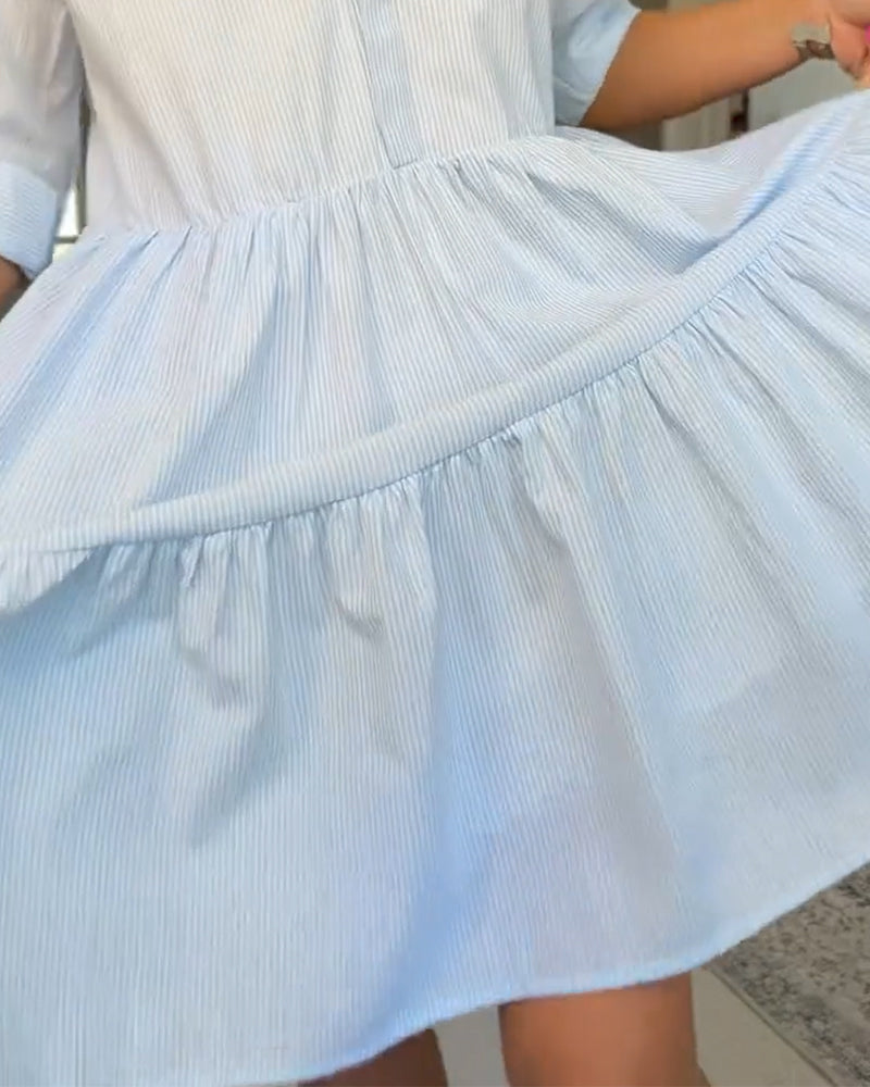 Shirt Collar Striped Patchwork Dress