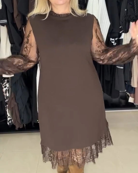 Lace Patchwork Stylish Long-Sleeved Dress