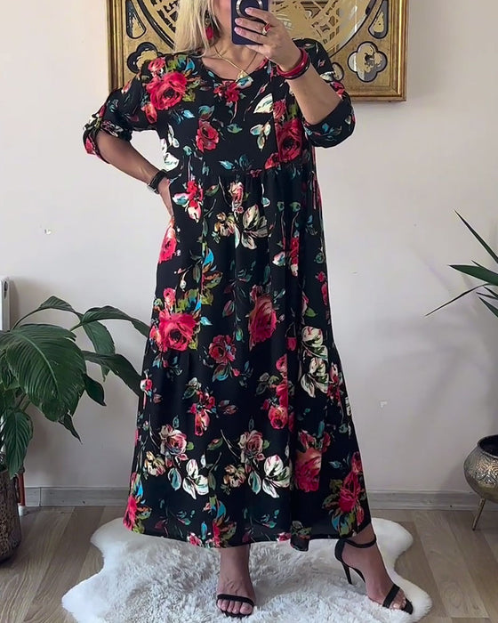 Loose Oversized Round Neck Printed Dress