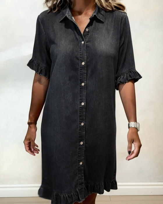 Denim Ruffle Shirt Dress