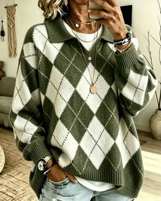 Diamond Lapel Loose Pullover