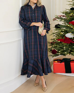 Casual Plaid Long-Sleeved Dress