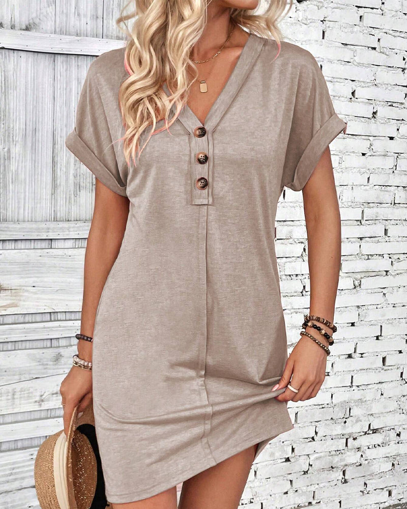 Versatile Buckle V-Neck Dress