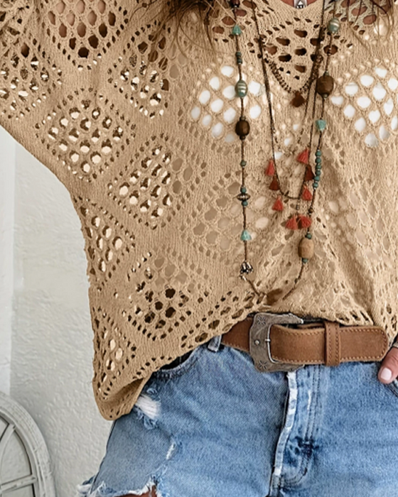 Diamond-Patterned Openwork Loose Top