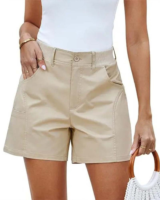 Pocket Button Solid Color Shorts