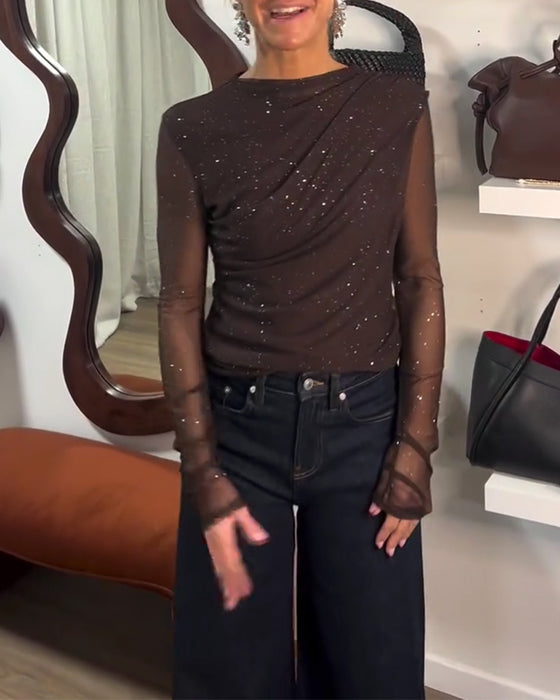 Mesh Perm Rhinestone Fashionable Bottoming Top