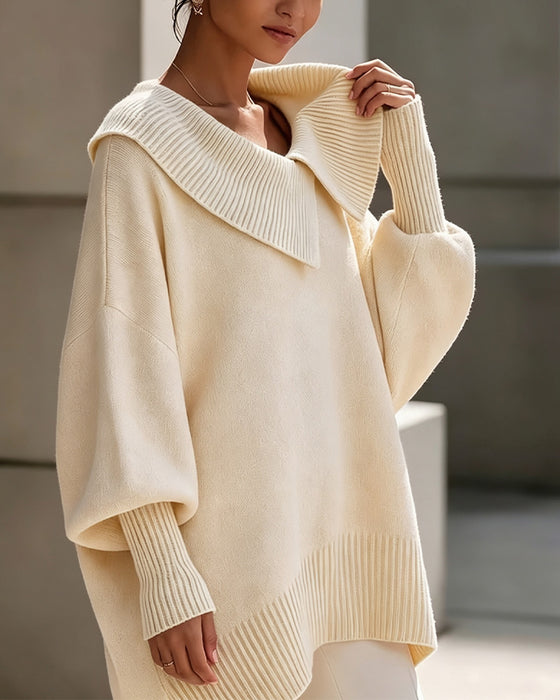 Irregular Lapel Solid Color Pullover