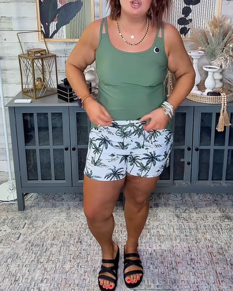 Tank-Style Square-Cut Beach Shorts Tankini