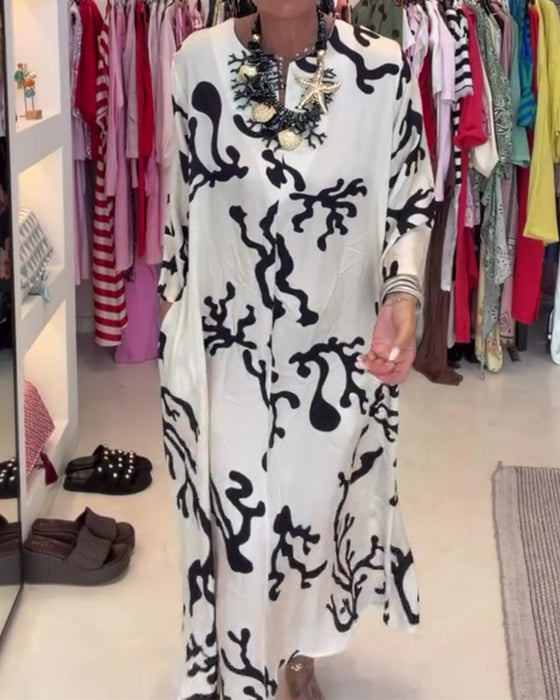 Long Sleeve Vintage Print Dress