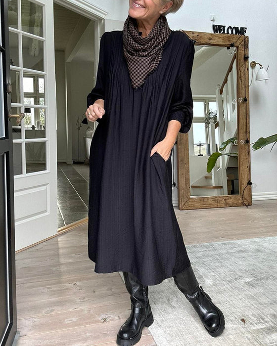 casual solid color dress with V neck