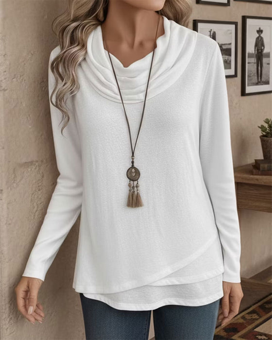 Cowl Collar Irregular Long Sleeve Top