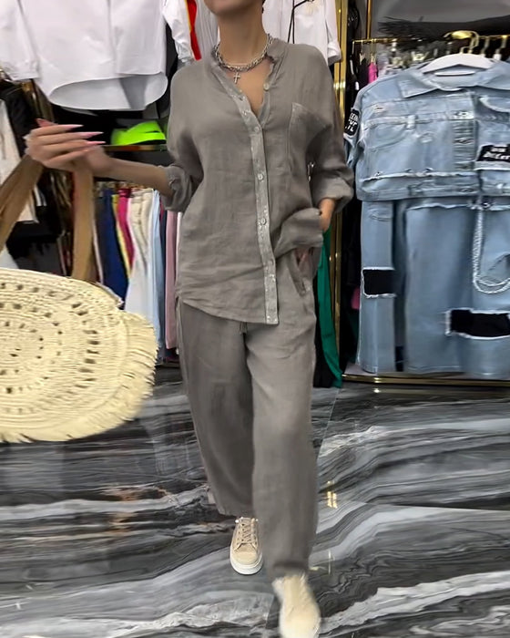 Stand Collar Pocket Casual Suit