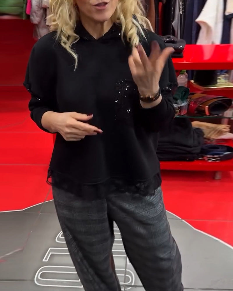 Fashionable Hooded Sequin Patchwork Hoodie