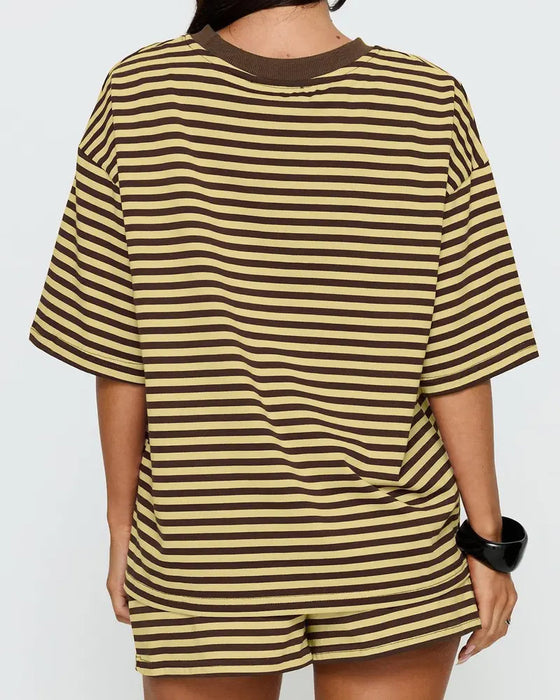Striped Round Neck Two-Piece Set