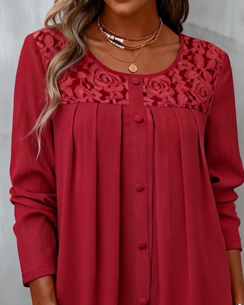 Long-Sleeved Loose-Fitting Pleated Top