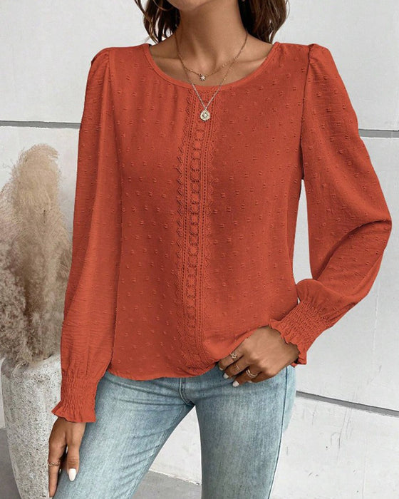 Simple Round Neck Solid Color Blouse