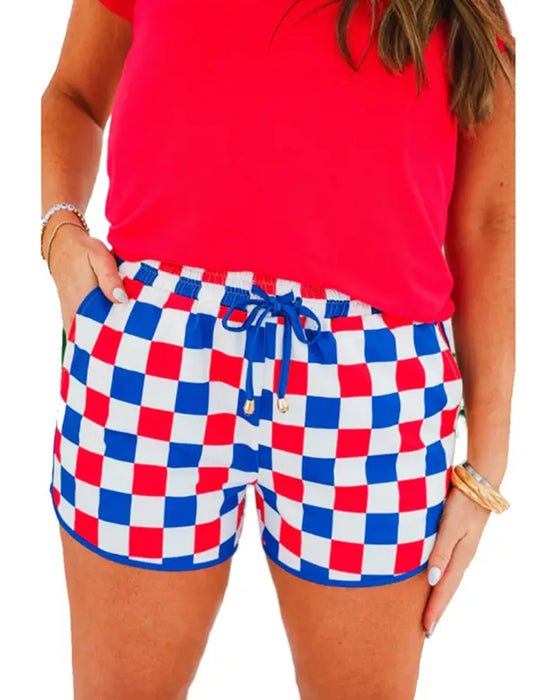 Checkerboard Drawstring Casual Shorts