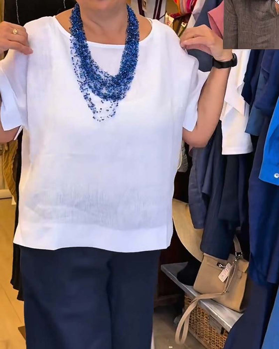 Crew Neck Solid Shift Casual Blouse