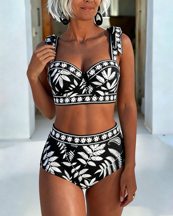 Botanical Print High Waist Bikini