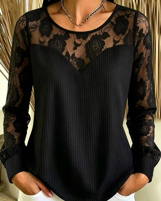 Stylish Crew Neck Long Sleeve Blouse