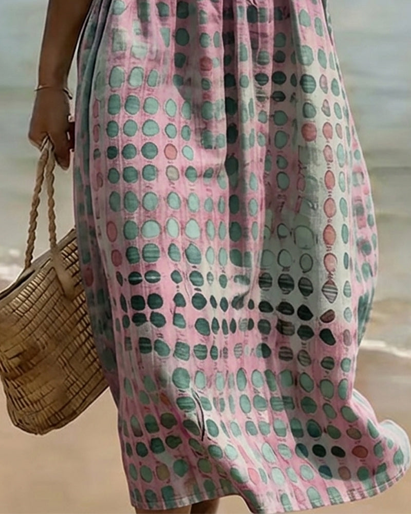 Polka Dot Crewneck Print Half Sleeve Dress
